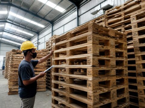 Gudang produksi palet kayu ekspor di Indonesia